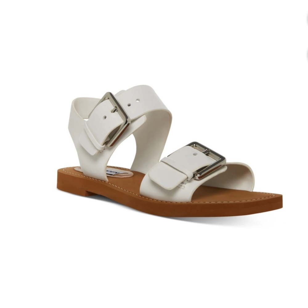 Steve Madden White Sandals with Silver Buckles